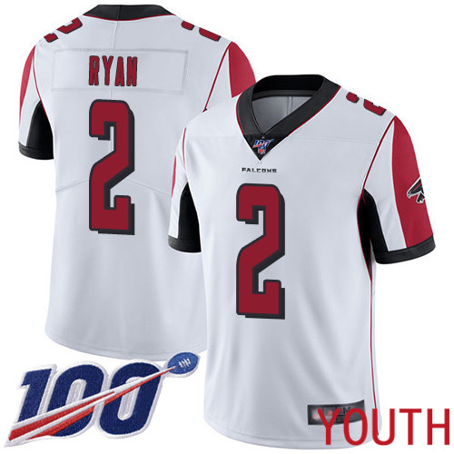Atlanta Falcons Limited White Youth Matt Ryan Road Jersey NFL Football #2 100th Season Vapor Untouchable->youth nfl jersey->Youth Jersey